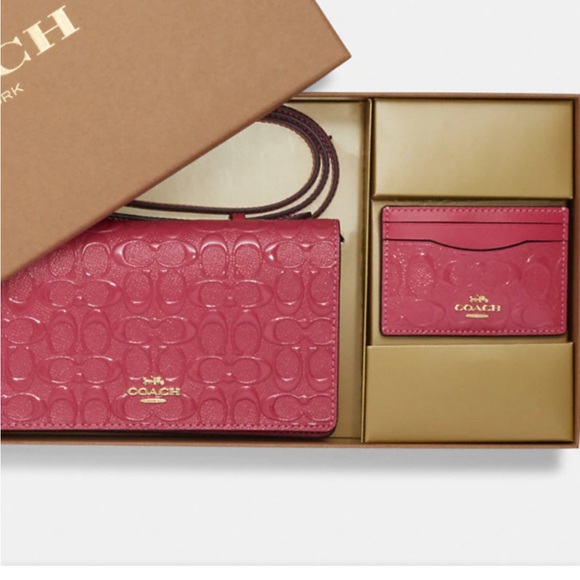 ✨NWT✨ Coach Boxed Anna Foldover Clutch Crossbody & Card Set In Signature Leather - Picture 5 of 12